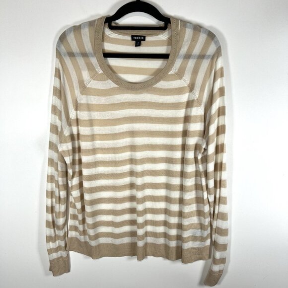 TORRID Pullover Knit Sweater Women's Size 2X Striped Cream Tan Crewneck - Picture 1 of 9